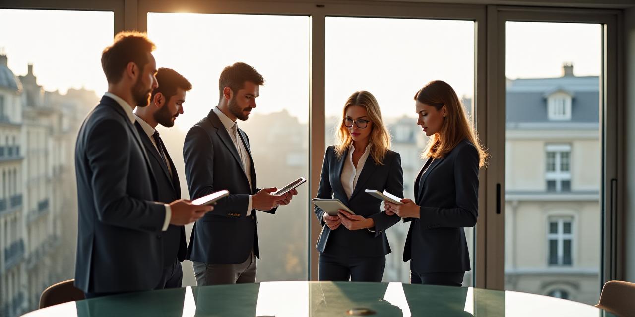 Modern Paris business office with collaborative executive team